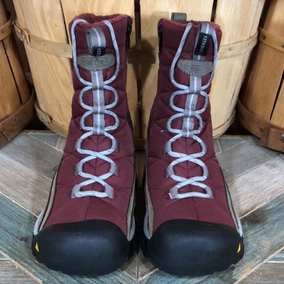 Keen Vail Tan Leather Red Insulated Waterproof Lace-Up Zip Winter Boots Womens 6 - Picture 4 of 12